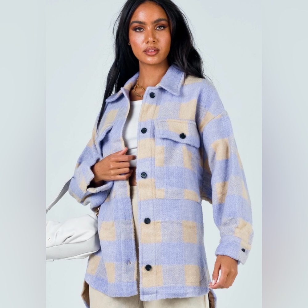 Small Checkered Button-Up Fall Jacket In Lavender… - image 1